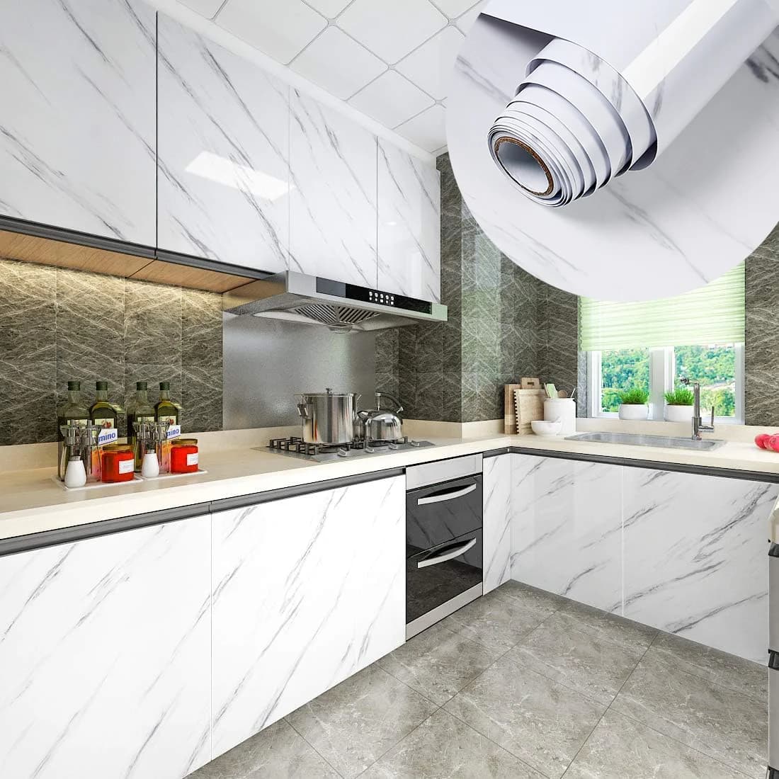 3D White PVC Vinyl Marble Sticker Wallpaper Peel and Stick Self Adhesive Removable Wallpaper for Cabinet Kitchen