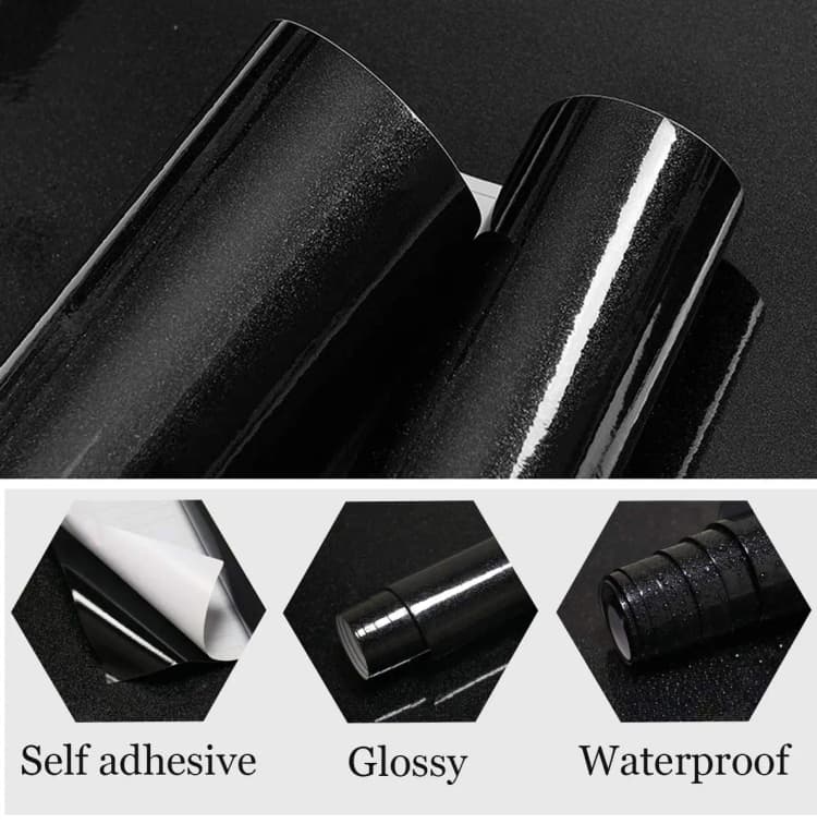 Black Vinyl Waterproof Removable Glitter Self Adhesive Wallpaper Sticker Contact Paper Decor Wall Paper for Kitchen Cabinet detail 2