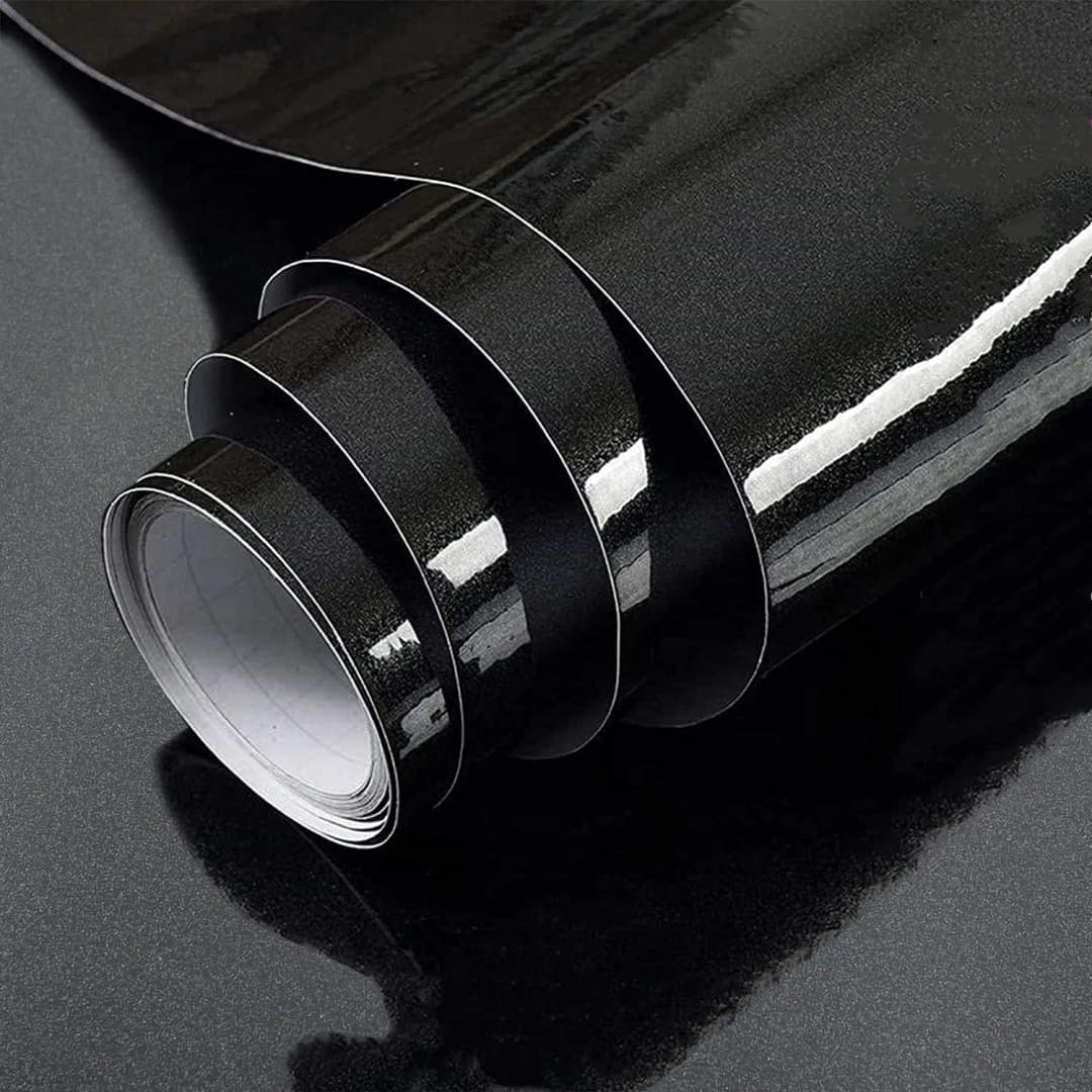 COWINLIFE Glossy Black Peel and Stick Wall Adhesive Flash Wallpaper Waterproof Glitter Wall Papers for Kitchen Cabinet