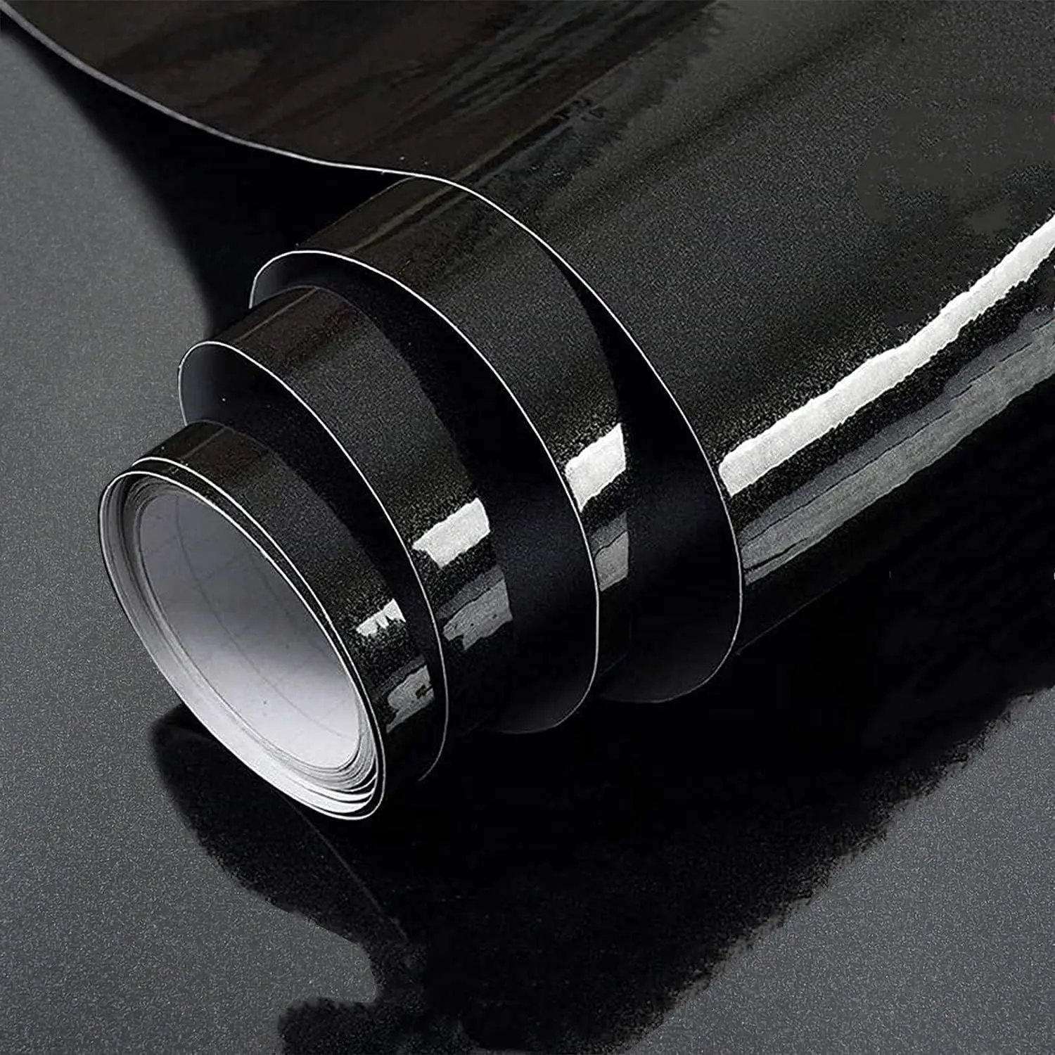 COWINLIFE Glossy Black Peel and Stick Wall Adhesive Flash Wallpaper Waterproof Glitter Wall Papers for Kitchen Cabinet