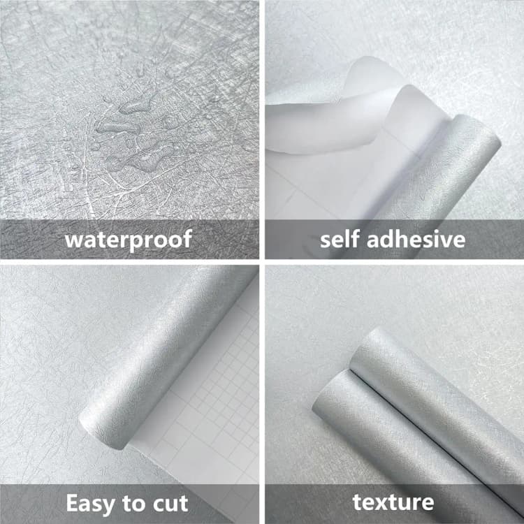 COWINLIFE DECO Silk Grey Contact Paper DIY 3D Self Adhesive Embossed Wallpaper PVC Silk Textured Wall Paper for Cabinets Countertop detail 3