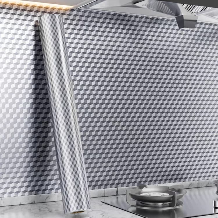 COWINLIFE DECO Modern 3D Geometric Self-Adhesive PVC Vinyl Kitchen Wallpaper Oil Water Proof Aluminum Foil Stickers Factory Price detail 1