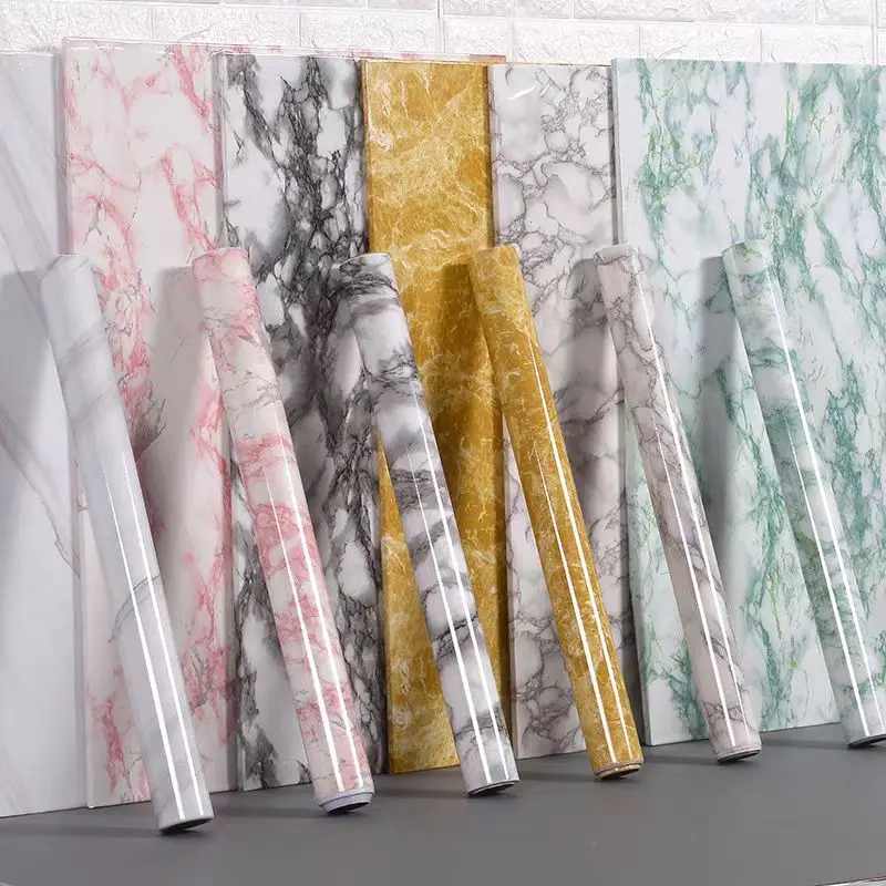 COWINLIFE DECO Marble Sticker Wallpaper Glossy Waterproof Peel and Stick PVC Self-Adhesive Wall Paper for Bedroom Home Decoration