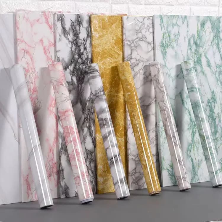COWINLIFE DECO Marble Sticker Wallpaper Glossy Waterproof Peel and Stick PVC Self-Adhesive Wall Paper for Bedroom Home Decoration detail 1