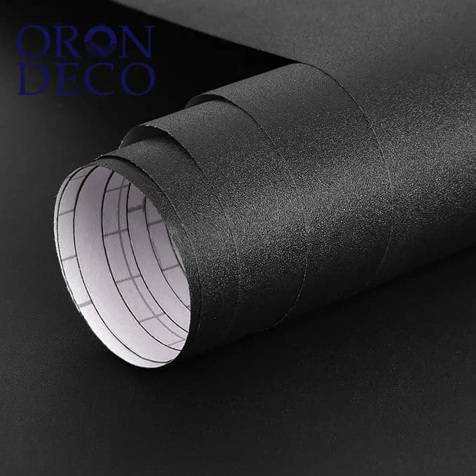 COWINLIFE DECO Modern Black Solid Vinyl Peel & Stick Wallpapers Self-Adhesive Waterproof Contact Paper for Kitchen Bedroom Wall Wrap