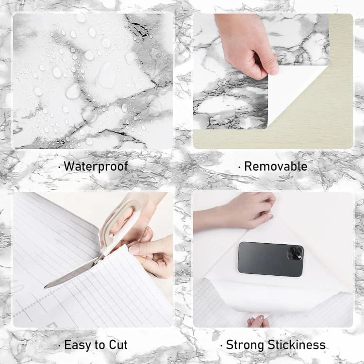 COWINLIFE DECO Modern Design Self-Adhesive Wall Paper Black White Peel Stick Vinyl Marble Stickers Waterproof Bathroom Countertops detail 2
