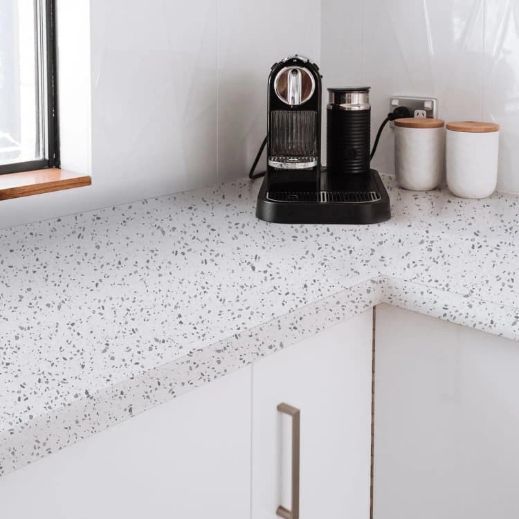 COWINLIFE DECO Waterproof Glossy White Granite Terrazzo Vinyl Self Adhesive Marble Sticker Wallpaper Rolls for Kitchen Countertops detail 3