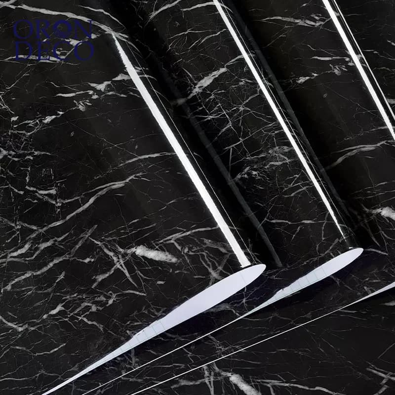 COWINLIFE DECO Self-Adhesive Marble Design Wallpaper Sticker Black PVC Vinyl Waterproof Peel & Stick Wallpapers for Kitchen Decor