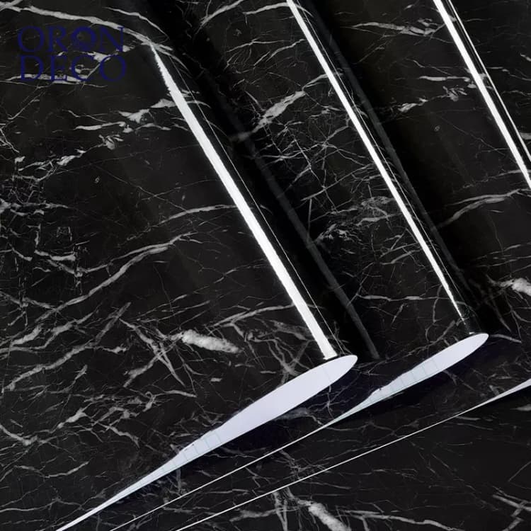 COWINLIFE DECO Self-Adhesive Marble Design Wallpaper Sticker Black PVC Vinyl Waterproof Peel & Stick Wallpapers for Kitchen Decor detail 1