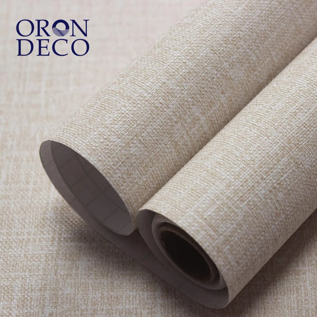 COWINLIFE DECO Beige Faux Linen Textured Wall Paper Self-Adhesive Waterproof Vinyl Fabric Wallpaper Sticker for Wall Decor