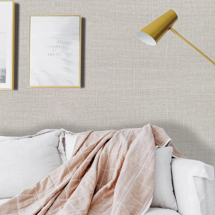 COWINLIFE DECO Beige Faux Linen Textured Wall Paper Self-Adhesive Waterproof Vinyl Fabric Wallpaper Sticker for Wall Decor detail 4
