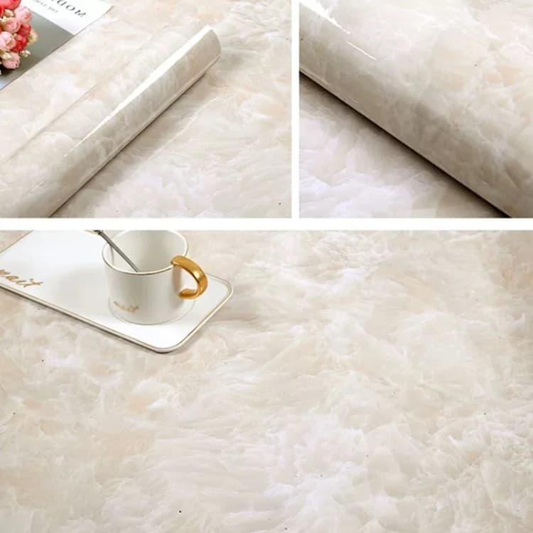 COWINLIFE DECO Self-Adhesive 3D Marble Wallpaper Sticker Glossy Waterproof Peel & Stick for Kitchen Living Room Wall Decor detail 2