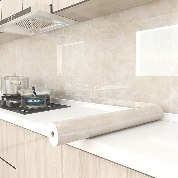 COWINLIFE DECO Self-Adhesive 3D Marble Wallpaper Sticker Glossy Waterproof Peel & Stick for Kitchen Living Room Wall Decor detail 3