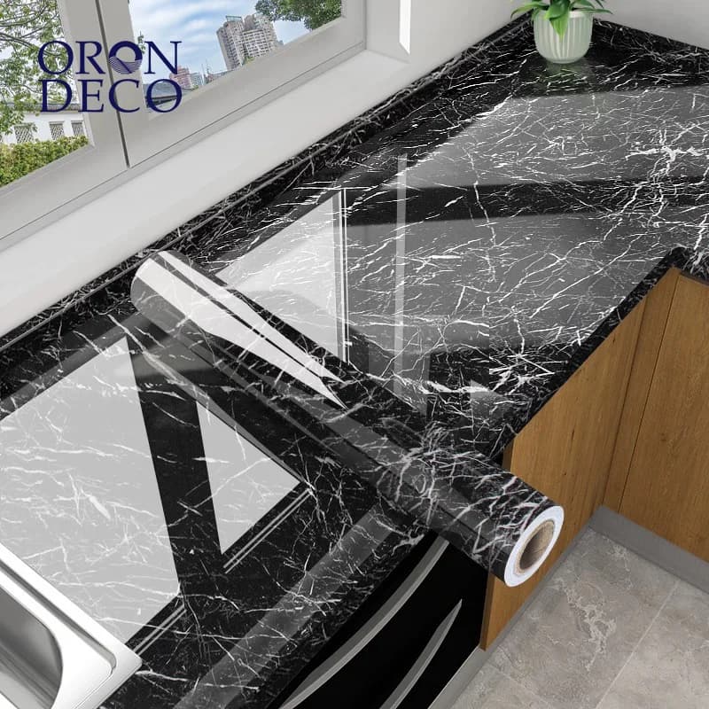 COWINLIFE DECO Modern Design Black Peel-and-Stick Marble Sticker Wallpaper Waterproof PVC Self-Adhesive for Kitchen & Home Decor