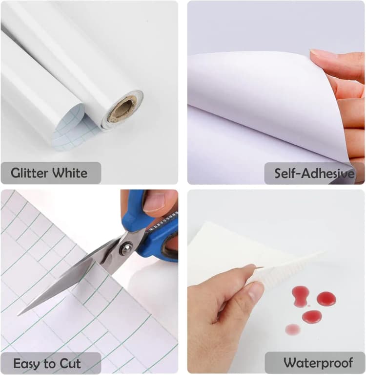 COWINLIFE DECO White Kitchen Paper Self Adhesive Glitter Peel and Stick Wallpaper Decorative Vinyl for Wall Furniture detail 6