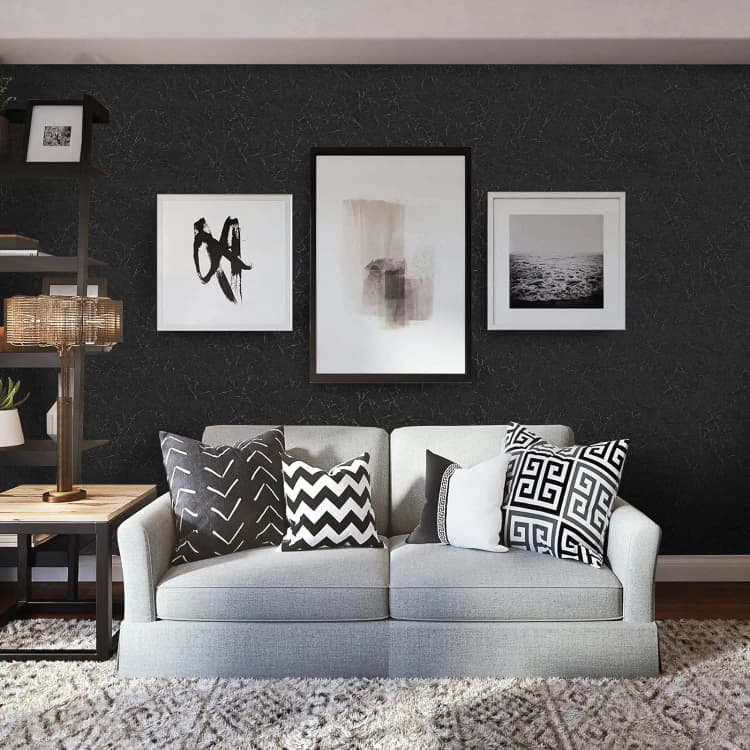 COWINLIFE DECO 3D Silk Embossed Modern Design Black Wallpaper Self-Adhesive Vinyl Waterproof Peel and Stick Bedroom Wall Decor detail 4