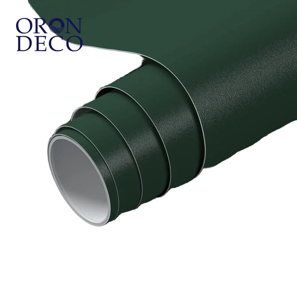 COWINLIFE DECO Peel & Stick PVC Vinyl Wallpaper Green Solid Color Waterproof Wall Sticker for Kitchen Cabinet Wall Covering
