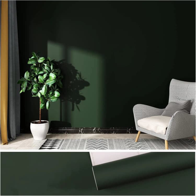 COWINLIFE DECO Peel & Stick PVC Vinyl Wallpaper Green Solid Color Waterproof Wall Sticker for Kitchen Cabinet Wall Covering detail 2