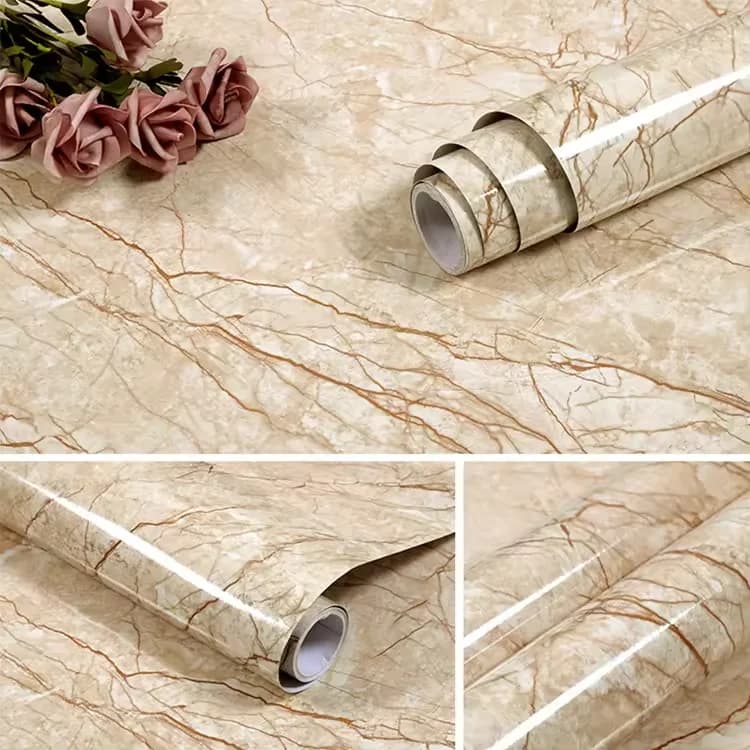 COWINLIFE DECO Self-Adhesive 3D Marble Sticker Wall Wallpaper High Glossy Waterproof Vinyl Peel and Stick Kitchen Wall Paper detail 2