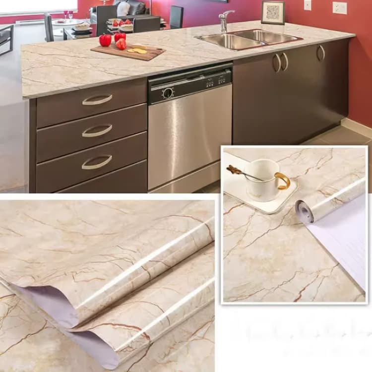 COWINLIFE DECO Self-Adhesive 3D Marble Sticker Wall Wallpaper High Glossy Waterproof Vinyl Peel and Stick Kitchen Wall Paper detail 4