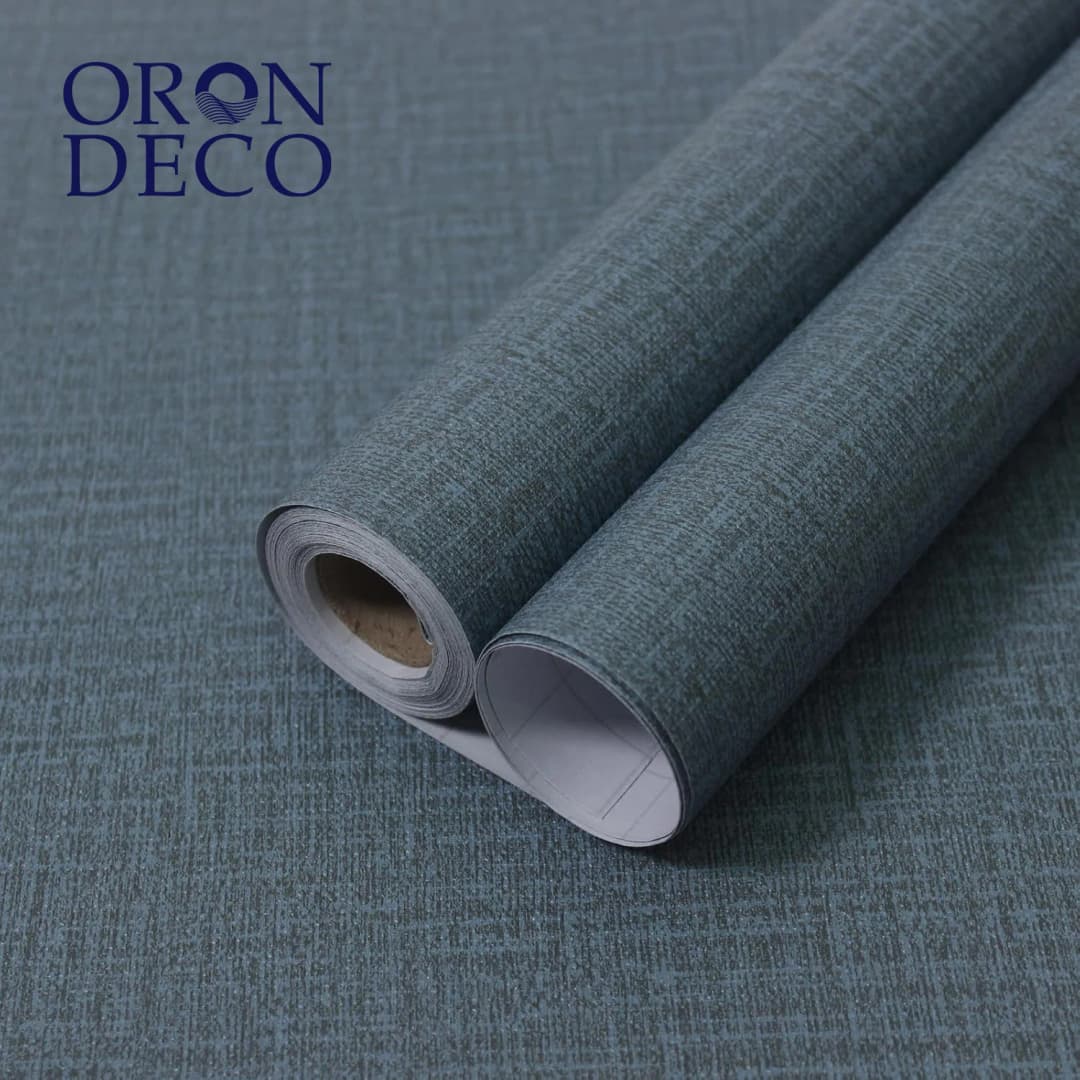 COWINLIFE DECO Self-Adhesive Waterproof PVC Wallpapers Blue Linen Texture Classical Interior Design Peel & Stick Bedroom Decoration