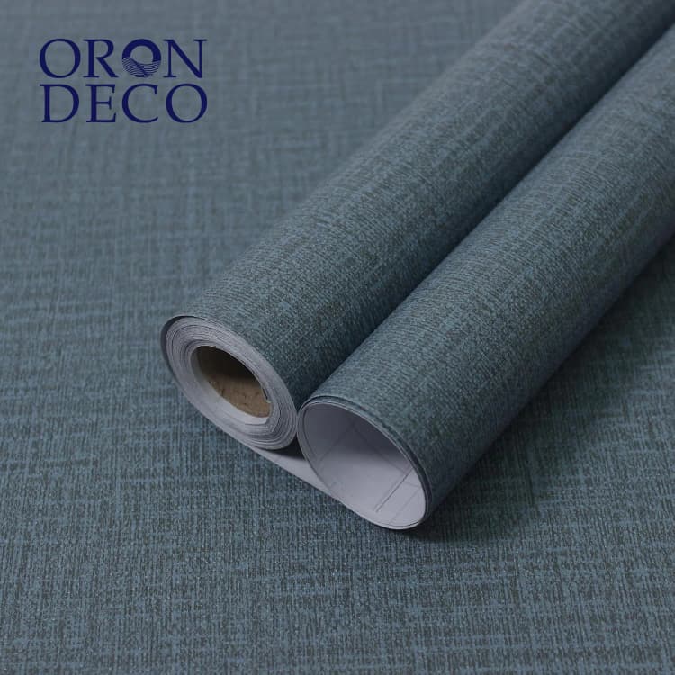 COWINLIFE DECO Self-Adhesive Waterproof PVC Wallpapers Blue Linen Texture Classical Interior Design Peel & Stick Bedroom Decoration detail 1