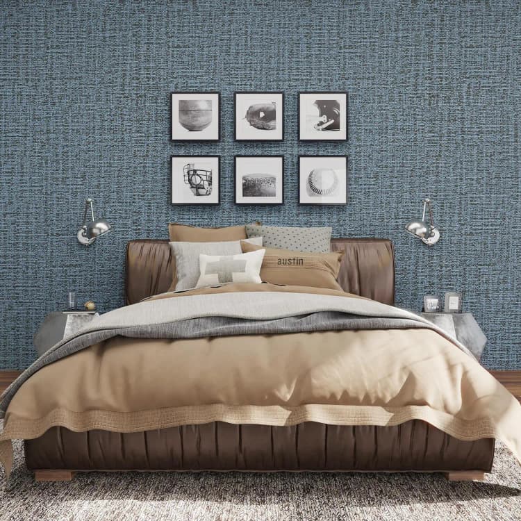COWINLIFE DECO Self-Adhesive Waterproof PVC Wallpapers Blue Linen Texture Classical Interior Design Peel & Stick Bedroom Decoration detail 6