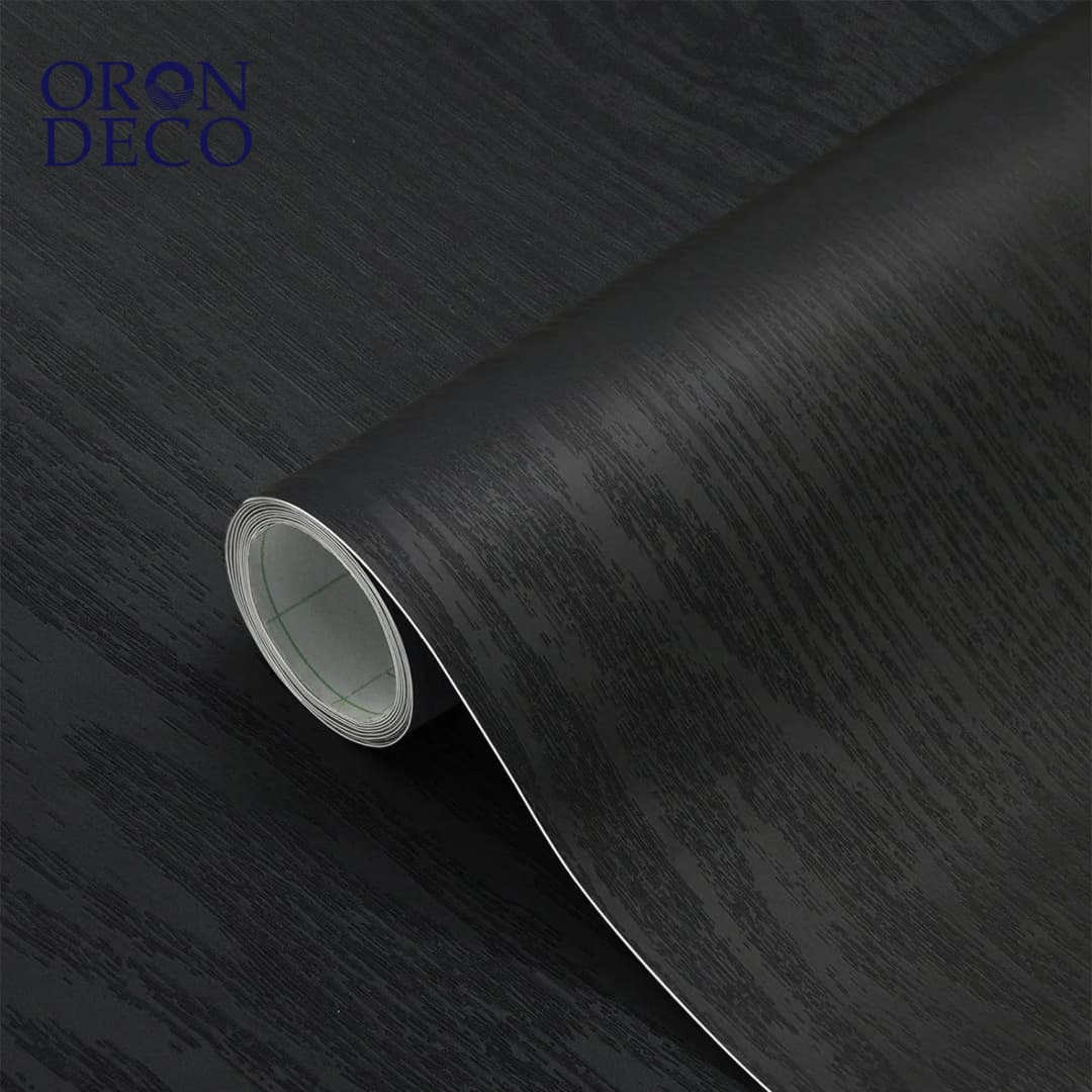 COWINLIFE DECO Black Grain Wood Textured Wallpaper Vinyl Film Self Adhesive Wall Paper Removable Peel and Stick for Countertop