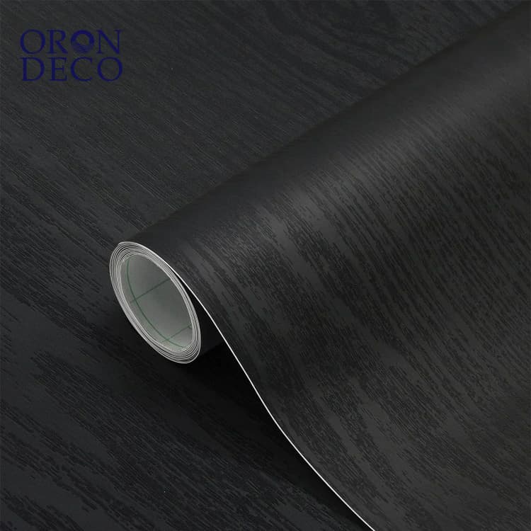 COWINLIFE DECO Black Grain Wood Textured Wallpaper Vinyl Film Self Adhesive Wall Paper Removable Peel and Stick for Countertop detail 1