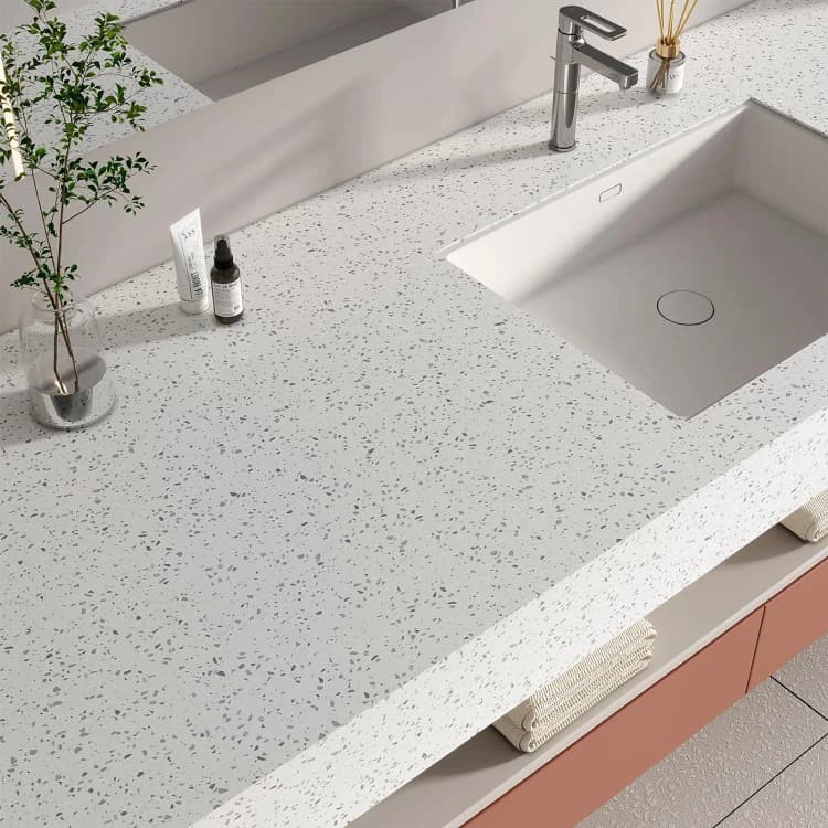 COWINLIFE DECO Waterproof Glossy White Granite Terrazzo PVC Vinyl Self Adhesive Marble Sticker Wallpaper for Kitchen Countertops detail 4
