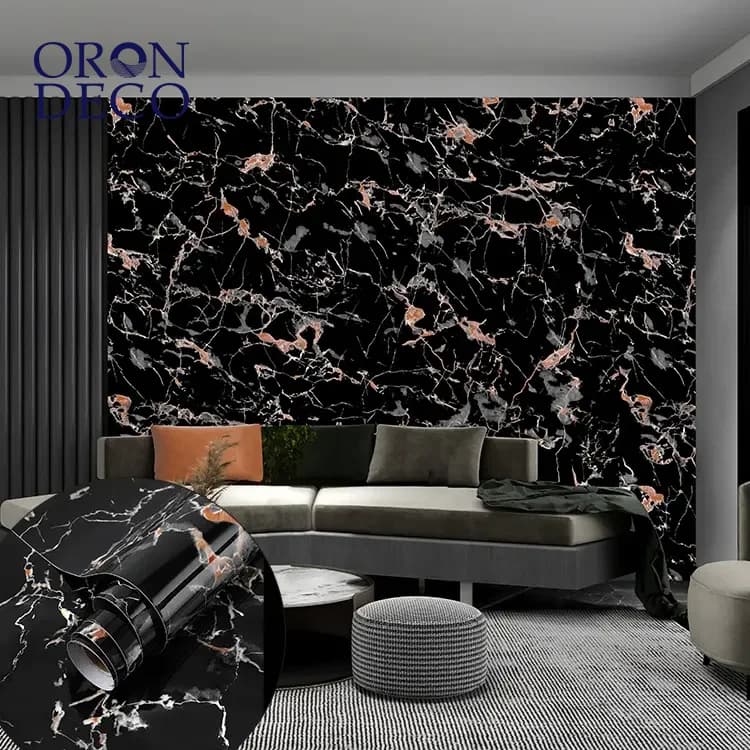 COWINLIFE DECO Black Marble Wallpaper Sticker Custom Oil Proof Vinyl Peel and Stick Wall Paper 3d Self Adhesive Wallpaper for Walls