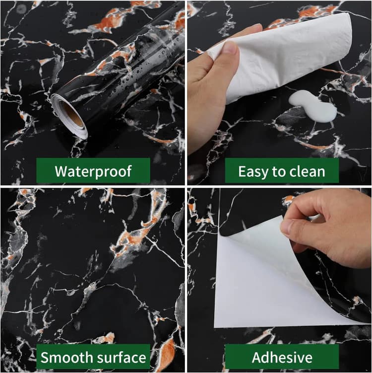 COWINLIFE DECO Black Marble Wallpaper Sticker Custom Oil Proof Vinyl Peel and Stick Wall Paper 3d Self Adhesive Wallpaper for Walls detail 2