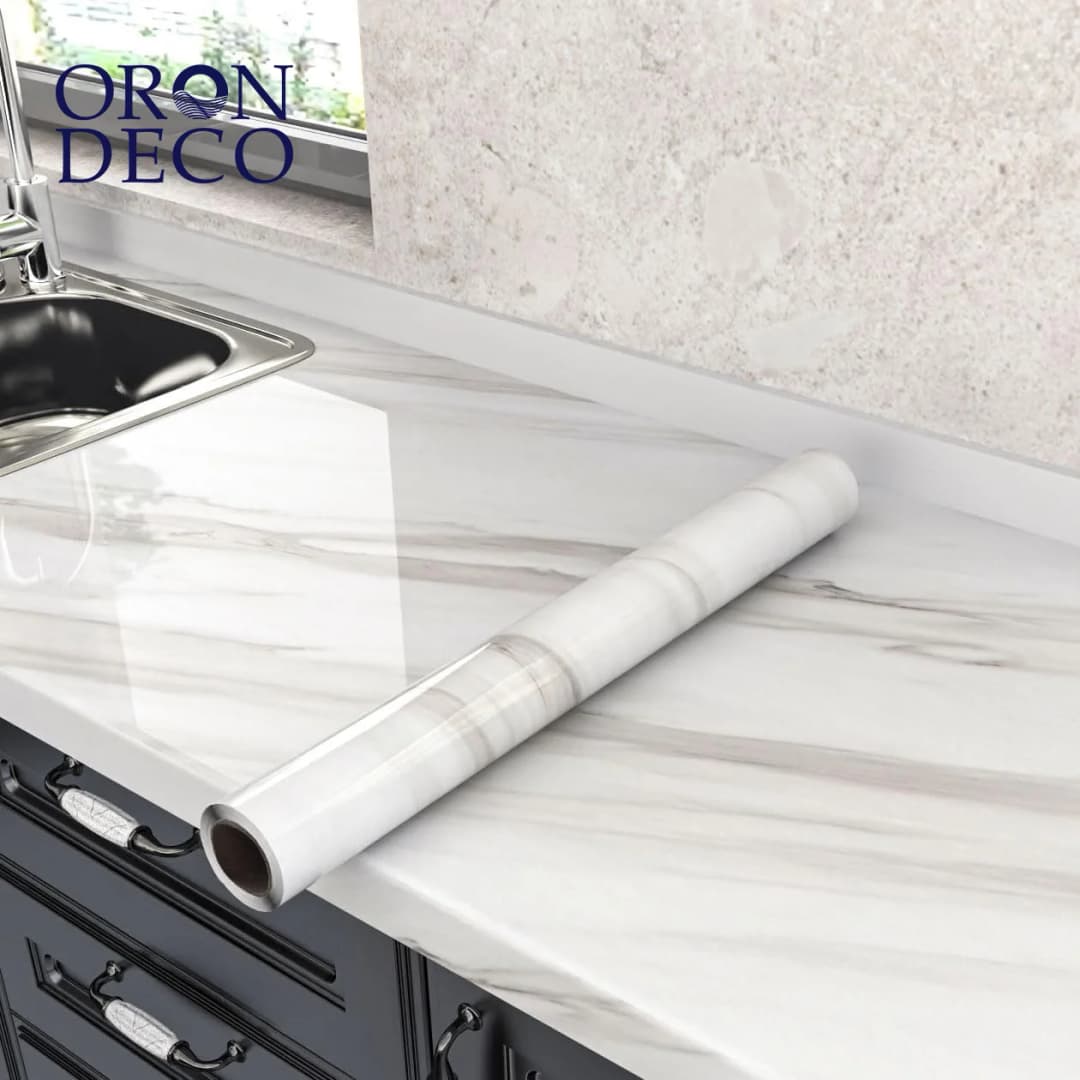 COWINLIFE DECO Modern White Marble Stickers Design Bathroom Home Wallpaper Self-Adhesive Waterproof Peel and Stick Wallpaper
