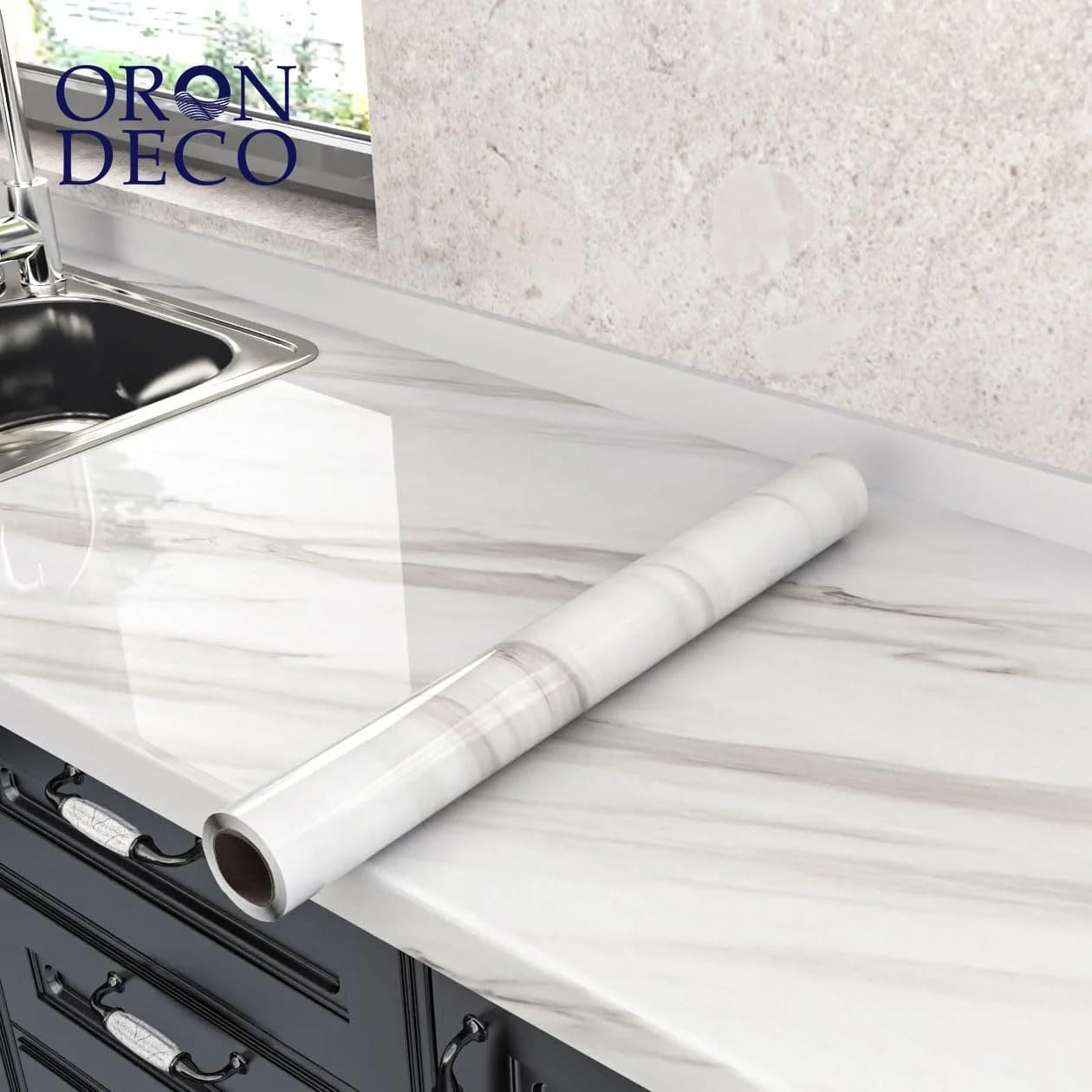 COWINLIFE DECO Modern White Marble Stickers Design Bathroom Home Wallpaper Self-Adhesive Waterproof Peel and Stick Wallpaper
