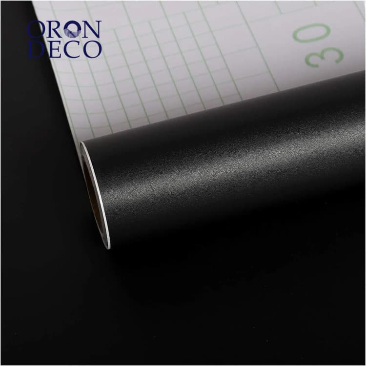 COWINLIFE DECO Modern Solid Colour Black Wall Paper Peel and Stick PVC Self Adhesive Embossed Texture Wallpaper Sticker for Cabinet detail 2