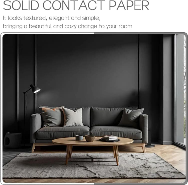 COWINLIFE DECO Matte Solid Black Contact Paper Peel and Stick PVC Vinyl Wall Paper Self Adhesive Solid Color Wallpaper for Kitchen detail 2
