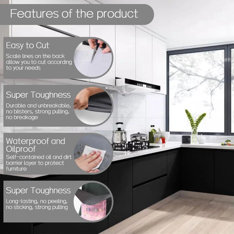 COWINLIFE DECO Matte Solid Black Contact Paper Peel and Stick PVC Vinyl Wall Paper Self Adhesive Solid Color Wallpaper for Kitchen detail 3