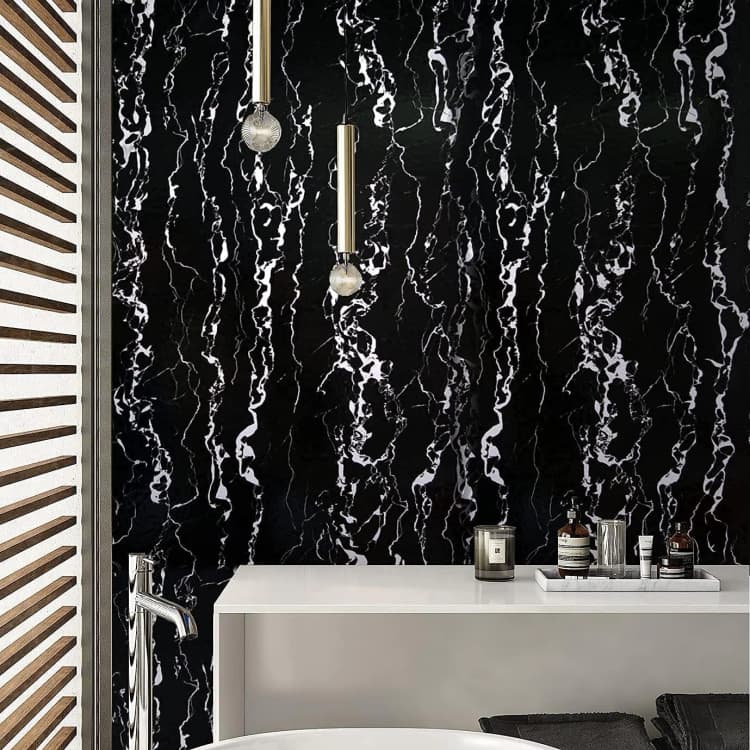 COWINLIFE DECO Self-Adhesive 3D Marble Sticker Glossy Black Waterproof Kitchen Wallpaper Peel and Stick Modern for Home Hotel Use detail 5