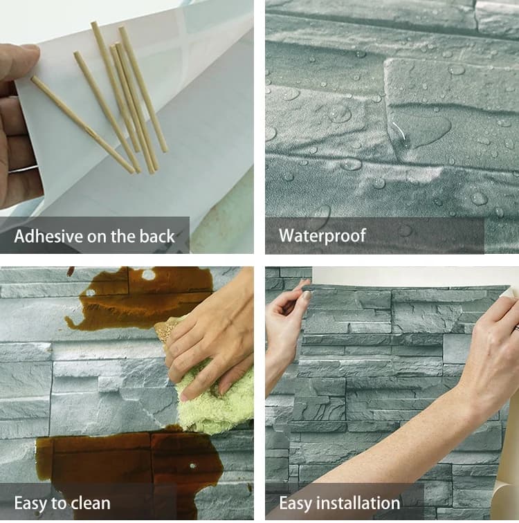COWINLIFE DECO Custom High Quality Waterproof Stone Brick Self-Adhesive Wallpaper Peel & Stick Home Decorative Wallcovering detail 6