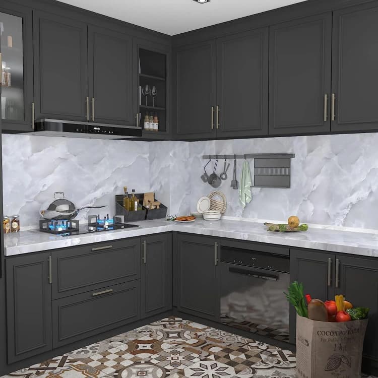 COWINLIFE DECO Modern Classic Gray Marble Wallpaper Self-Adhesive Peel & Stick Removable Wall Paper for Kitchen Bathroom Countertops detail 3