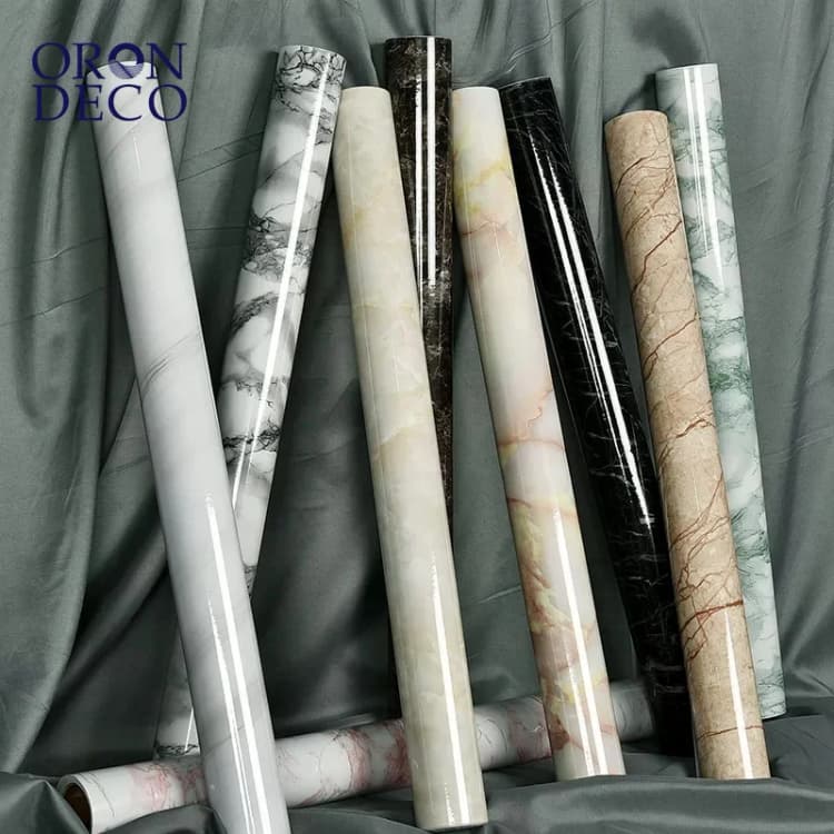 COWINLIFE DECO Low MOQ Kitchen Waterproof Marble Stickers 3D Self Adhesive Bathroom Wall Paper Marble Vinyl Film for Home detail 1