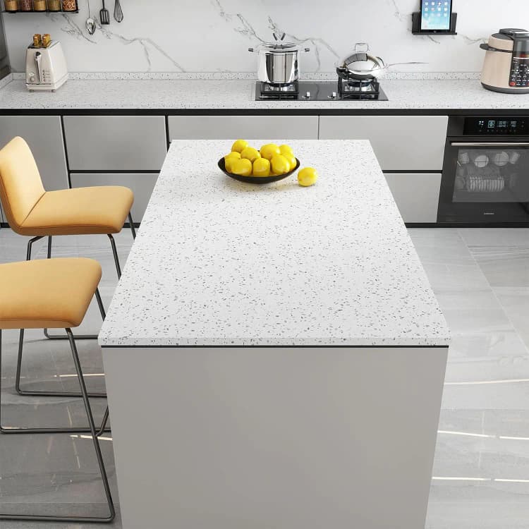 COWINLIFE DECO Glossy White Granite Terrazzo Vinyl Self-Adhesive Marble Wall Sticker Wallpaper Modern for Kitchen Countertops detail 6