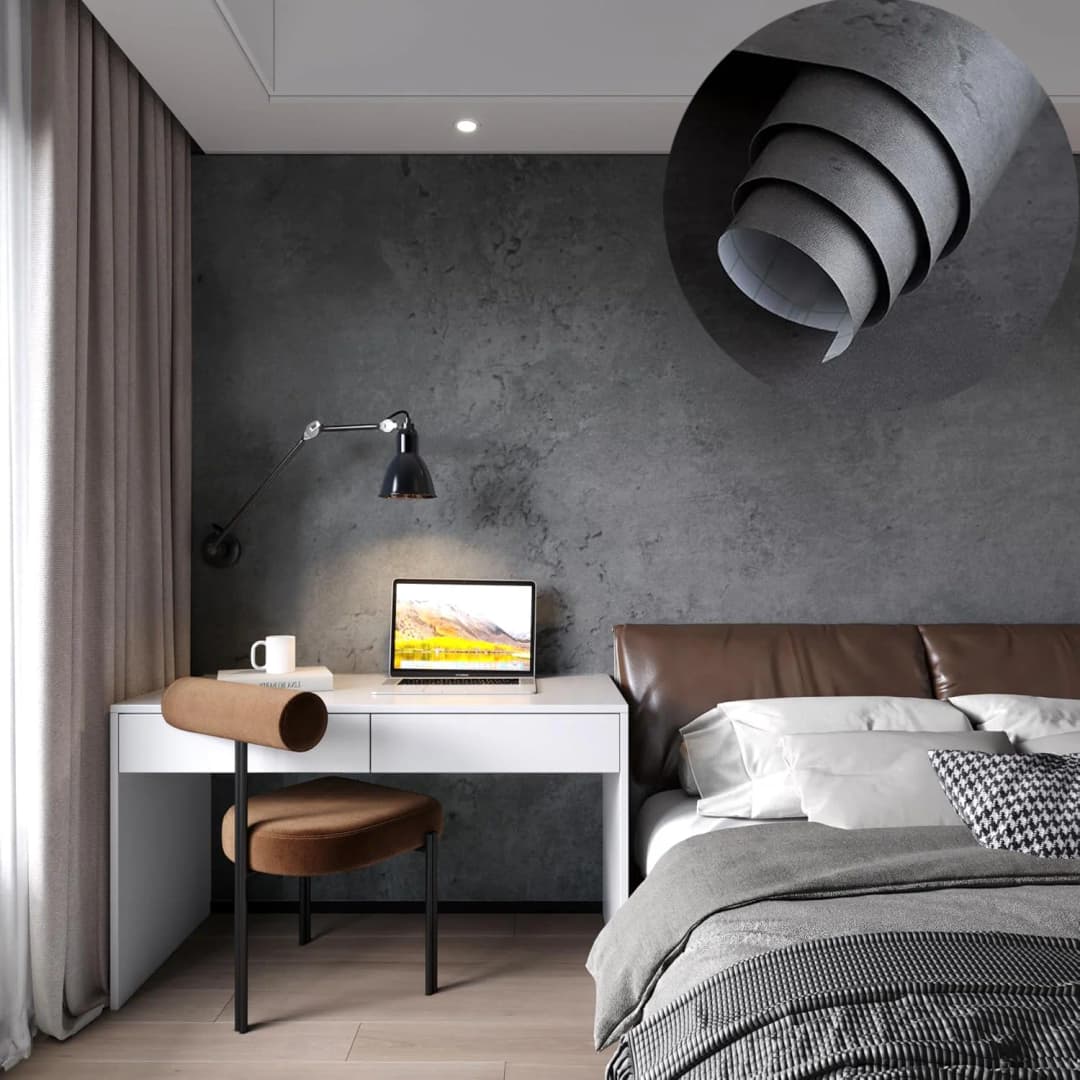 COWINLIFE DECO Cement Texture Sticker Concrete Wallpaper Self-Adhesive Waterpoof Modern Industrial Peel and Stick Vinyl for Bedroom