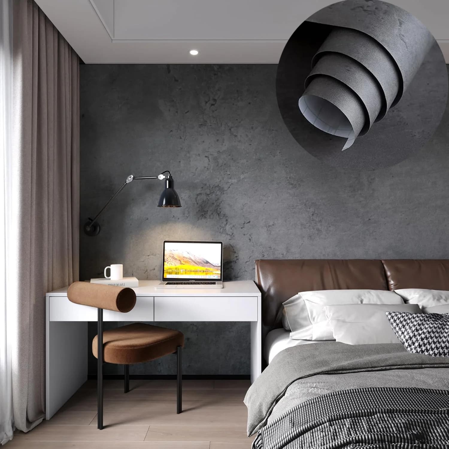 COWINLIFE DECO Cement Texture Sticker Concrete Wallpaper Self-Adhesive Waterpoof Modern Industrial Peel and Stick Vinyl for Bedroom