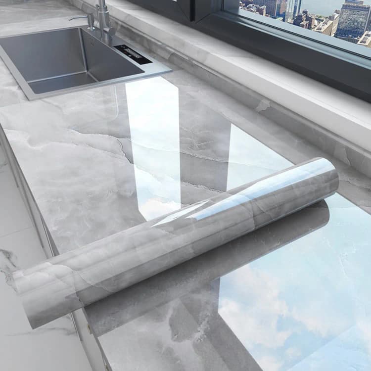 COWINLIFE DECO Gray Peel and Stick Wallpaper Marble Removable Wall Paper Countertops Self-Adhesive Marble Sticker for Kitchen detail 2