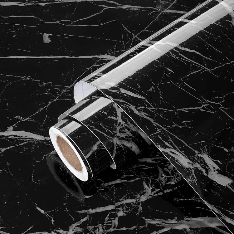 COWINLIFE DECO Black Vinyl Marble Sticker Glossy Self-Adhesive Kitchen Wall Sticker Waterproof Peel & Stick Wallpapers Kitchen Wrap detail 2