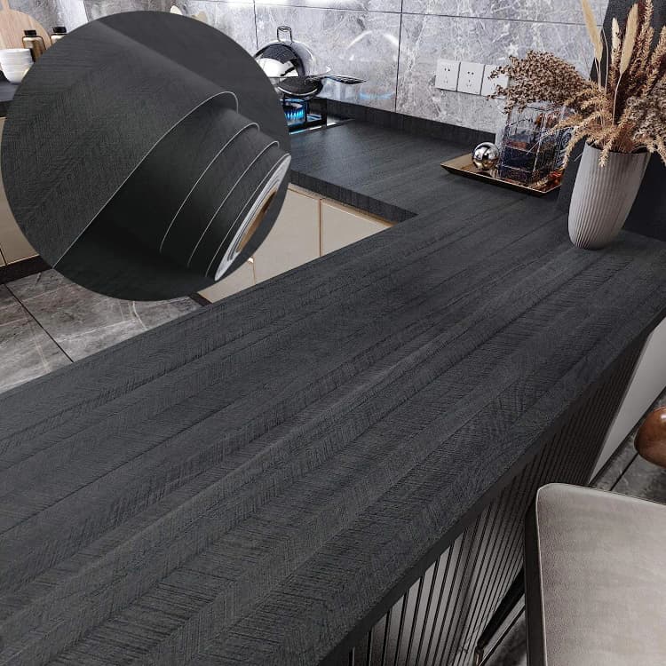 Hot Selling Herringbond Black Wood Grain Wallpaper Peel and Stick Waterproof Vinyl Self Adhesive 3D for Kitchen detail 1