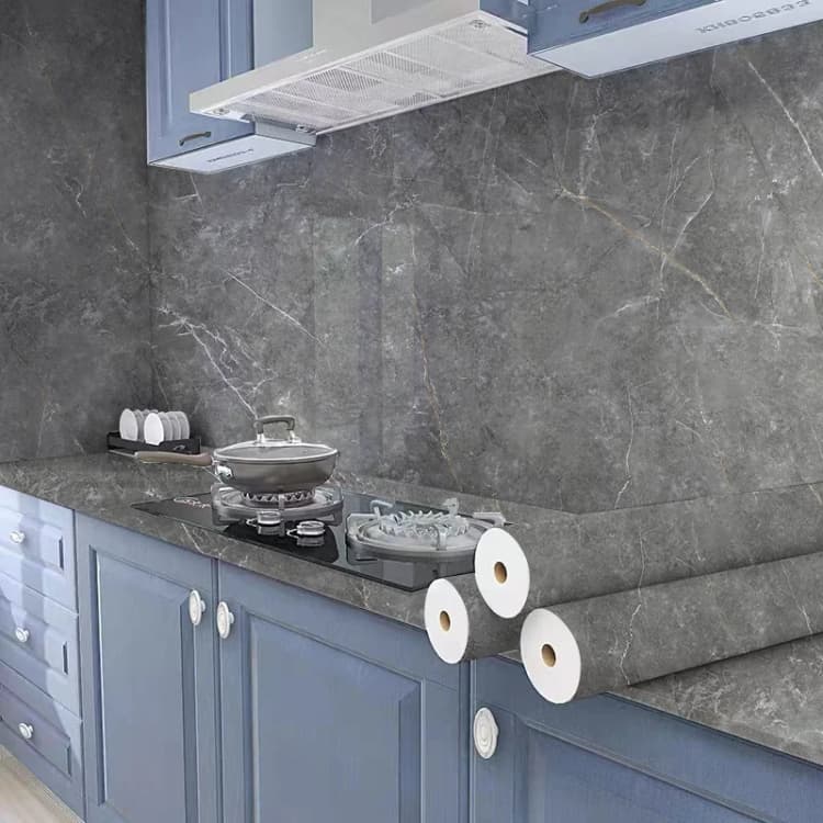 COWINLIFE DECO Gray Glossy Vinyl Marble Sticker Wallpaper Peel and Stick Removable Self Adhesive Wallpaper for Bedroom Cabinets detail 4