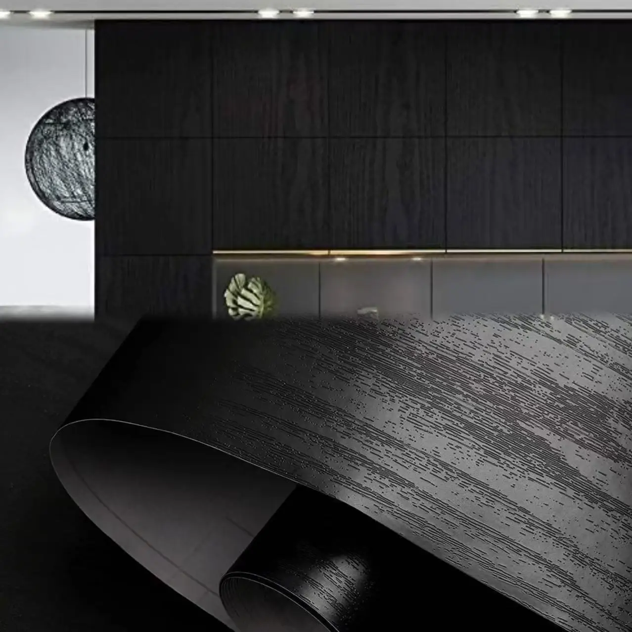 COWINLIFE DECO Black Wood Peel and Stick Self-Adhesive Wallpaper for Bedroom Kitchen Cabinet Wrap Surfaces Easy to Clean