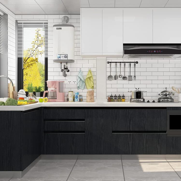 COWINLIFE DECO Black Wood Peel and Stick Self-Adhesive Wallpaper for Bedroom Kitchen Cabinet Wrap Surfaces Easy to Clean detail 2